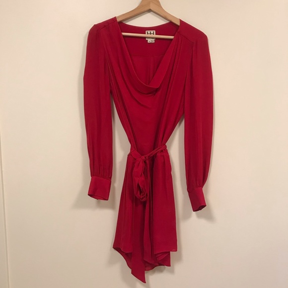 red long sleeve flowy dress